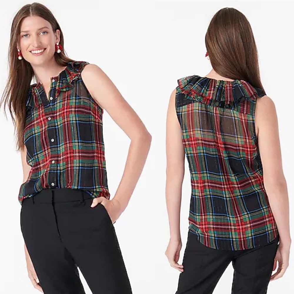 J. Crew tartan plaid ruffle top